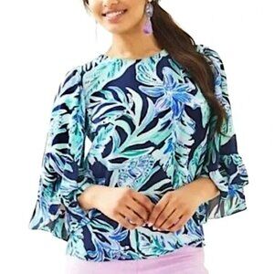Lilly Pulitzer Women's Francis Top High Tide Navy Ready Set Gecko - Size Small